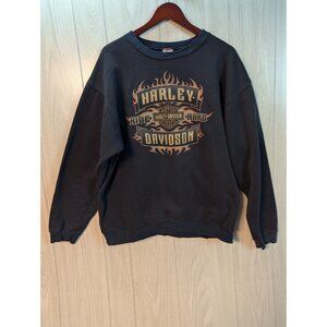 Harley-Davidson Men's Sweatshirt XL Black Flame Logo Power Keg Crew Neck